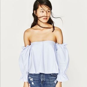 Zara off the shoulder top in light blue